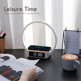 Bedside Table Lamp, Touch Lamp with Alarm Clock with Wireless Charging Wake-up Light